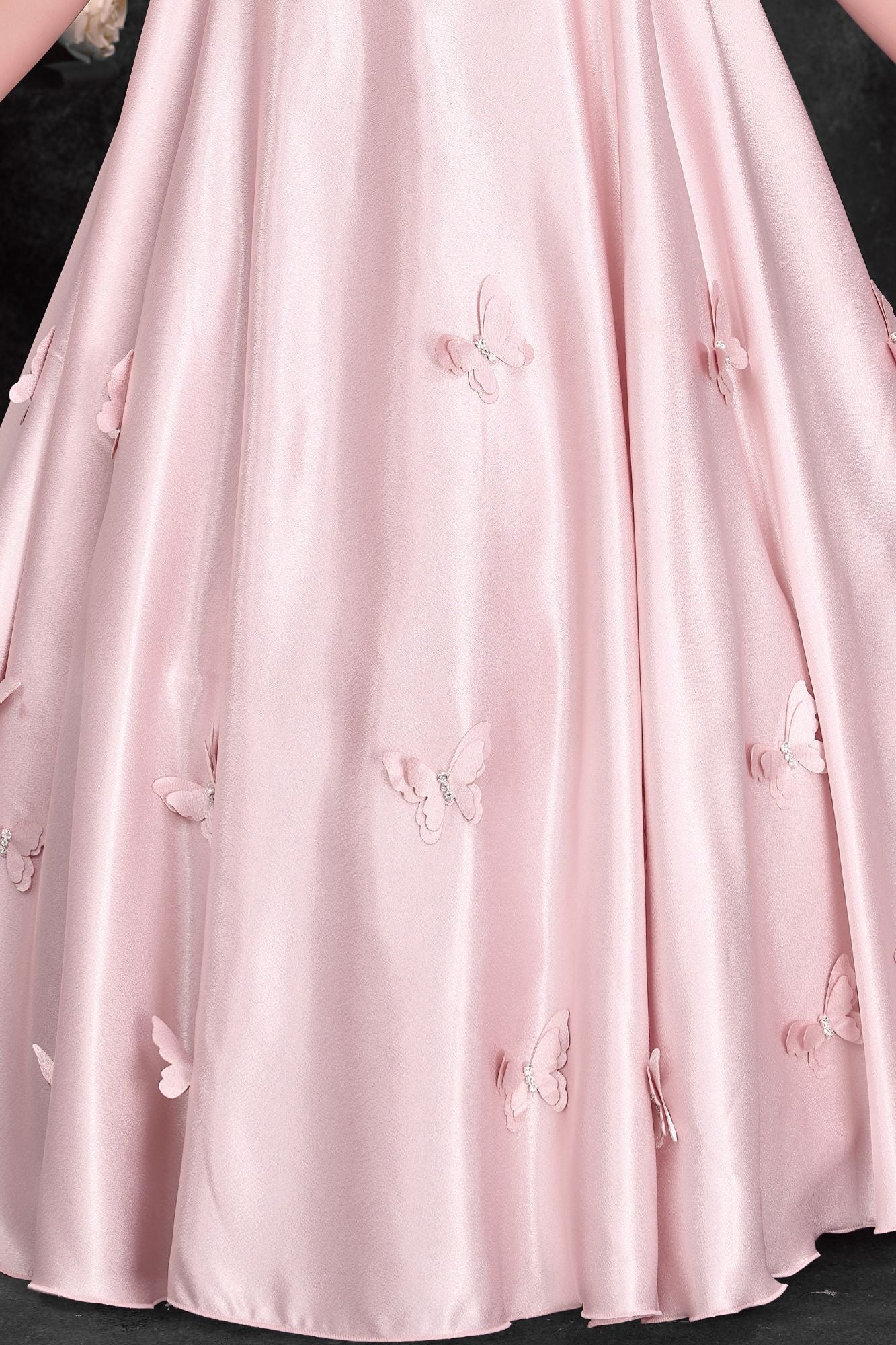 Blush Pink Party Wear Gown With Sequin Bow And Butterfly Applique For Girls