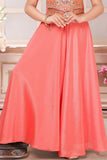 Coral Peach Embroidered Palazzo Set For Girls