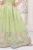 Light Green Cape Style Lehenga Choli with Pastel Sequin Embroidery For Girls