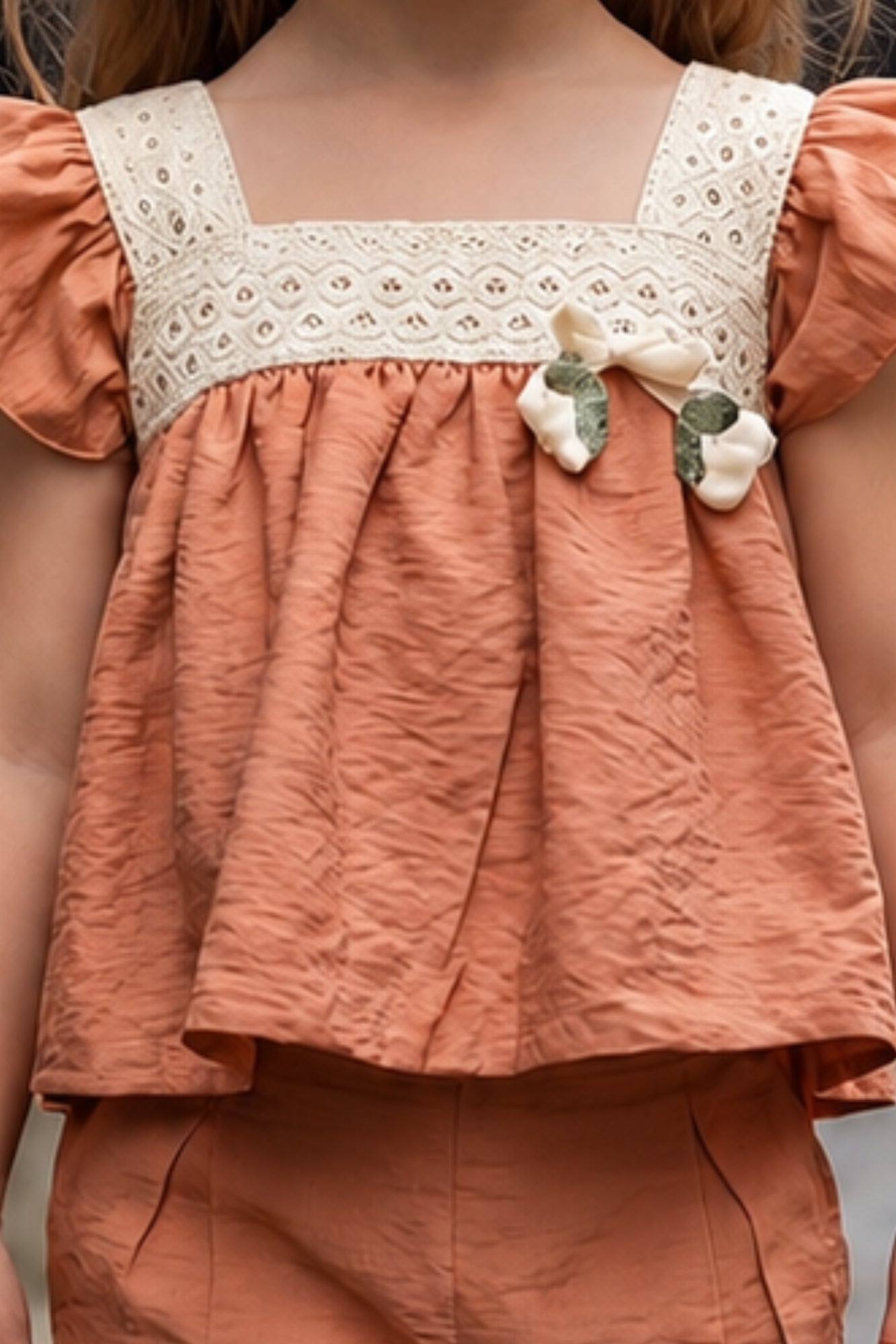 Rust Orange Lace Yoke Top and Capri Co-Ord Set