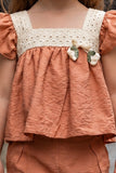 Rust Orange Lace Yoke Top and Capri Co-Ord Set