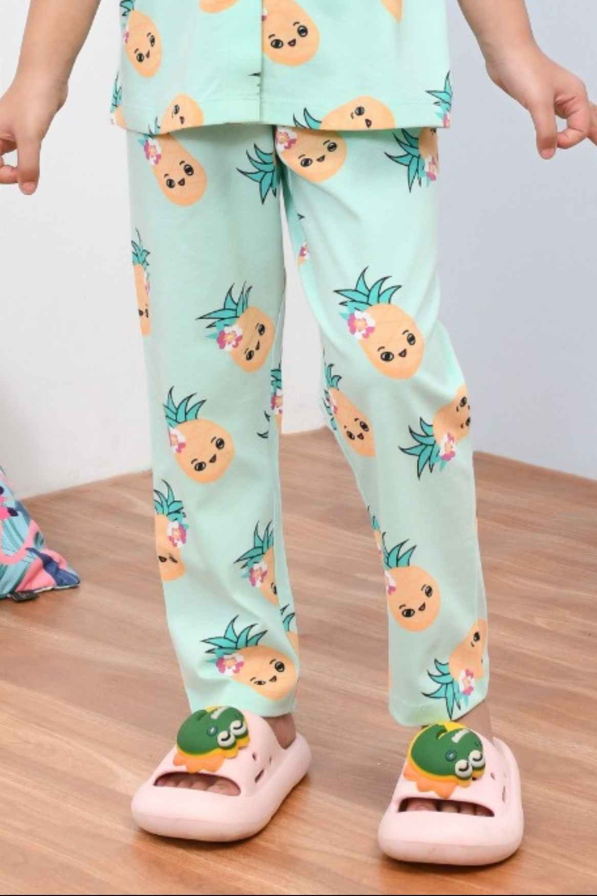 Soft & Stylish Mint Green Pineapple Printed Night Suit Set for Girls