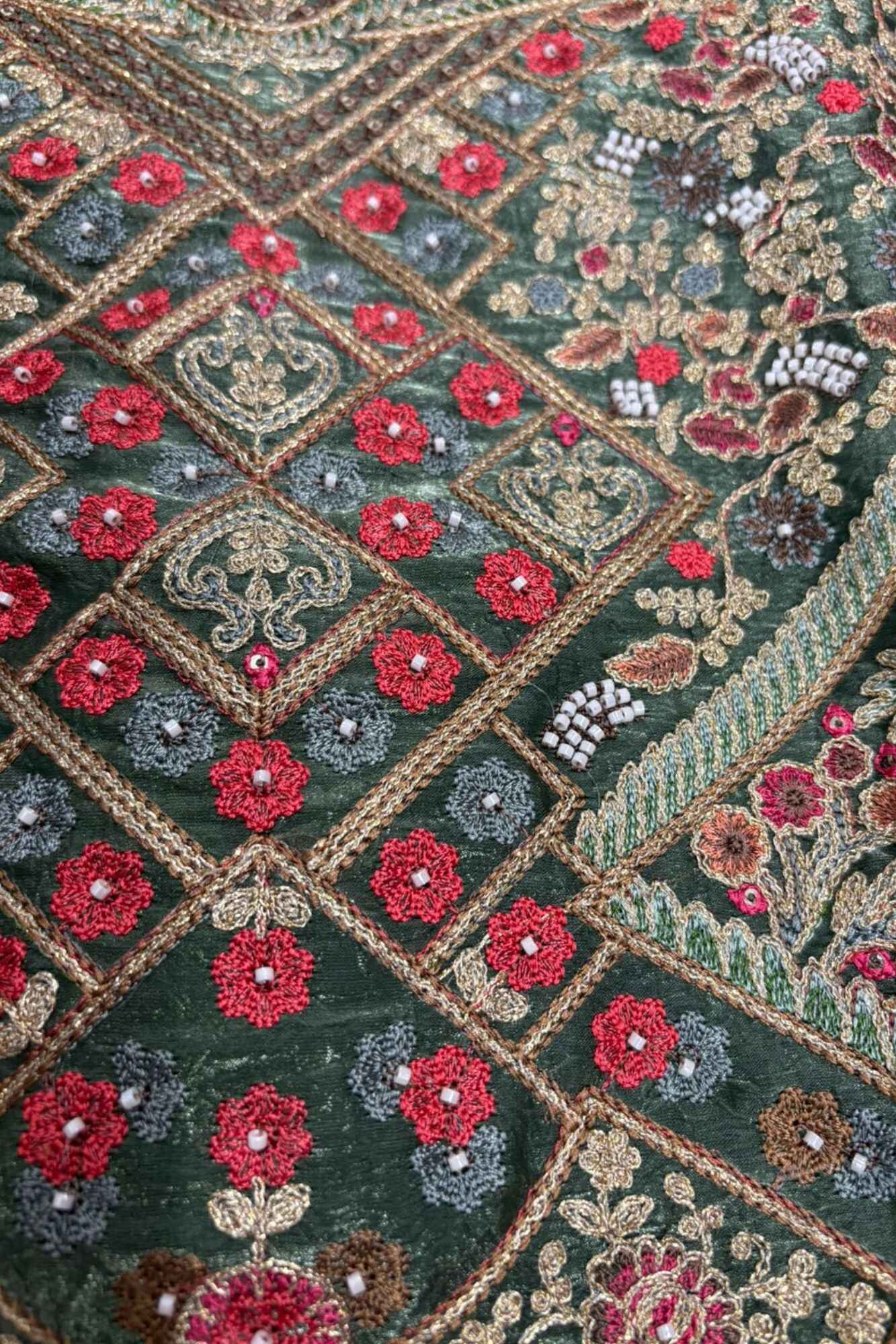 Olive Green Palazzo Set with Heavy Multicolor Embroidered Top For Girls