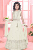Cream Embroidered Lehenga Choli Set with Dupatta For Girls