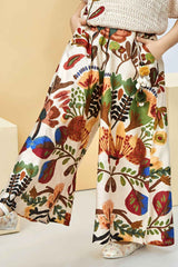 Stylish Cream Crochet Top With Floral Printed Pant Set For Girls