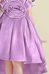 Purple Sleeveless And Floral Embellished Tailback Frock For Girls