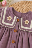 Girls Onion Pink Crochet Flower Sailor Collar Dress