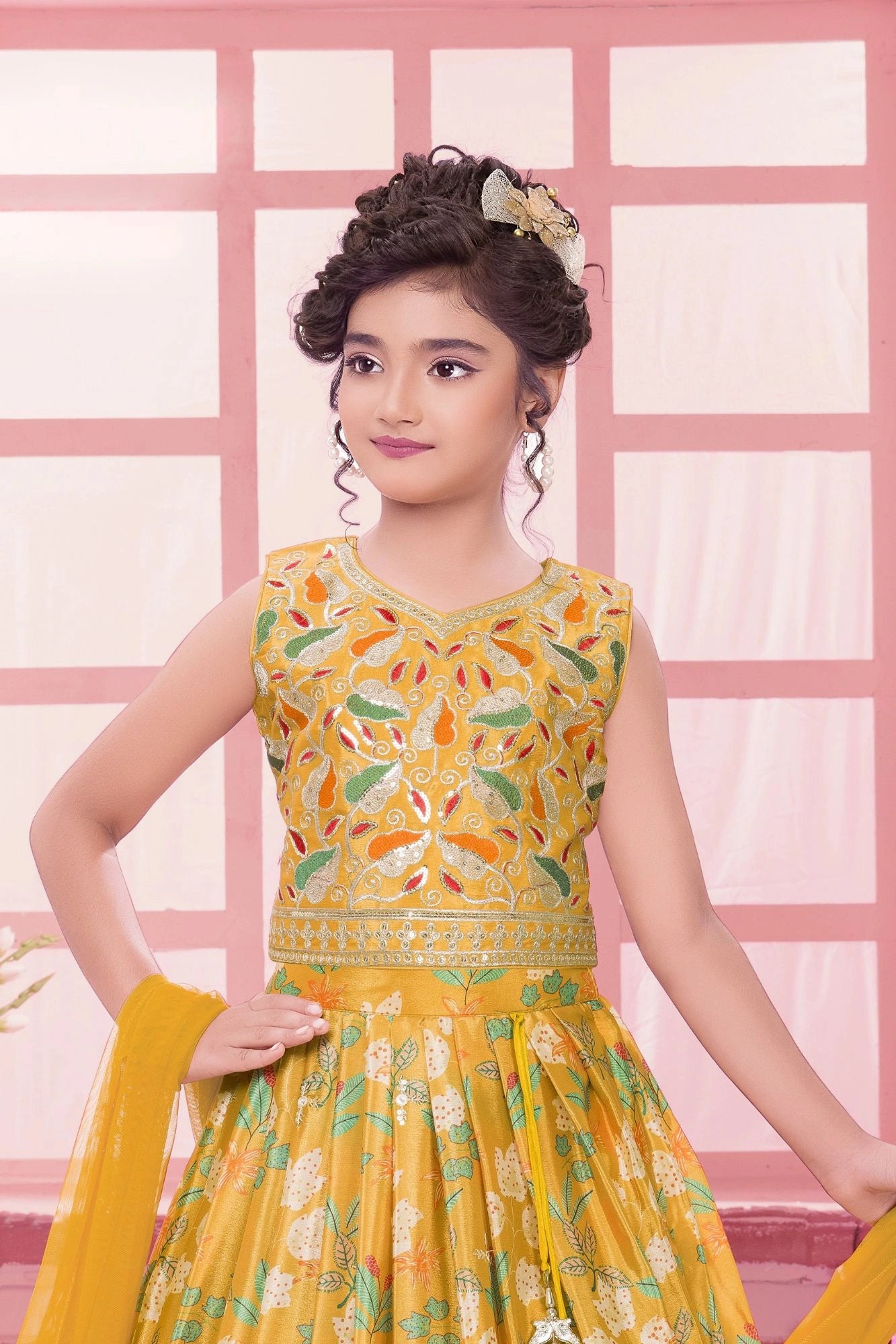 Mustard Yellow Embroidered Silk Lehenga Choli with Dupatta For Girls Lagorii Kids Mustard Yellow Embroidered Silk Lehenga Choli with Dupatta For Girls Lagorii Kids