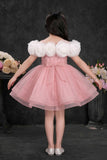 Blush Pink Sequin Party Wear Frock with 3D Floral Neckline For Girls