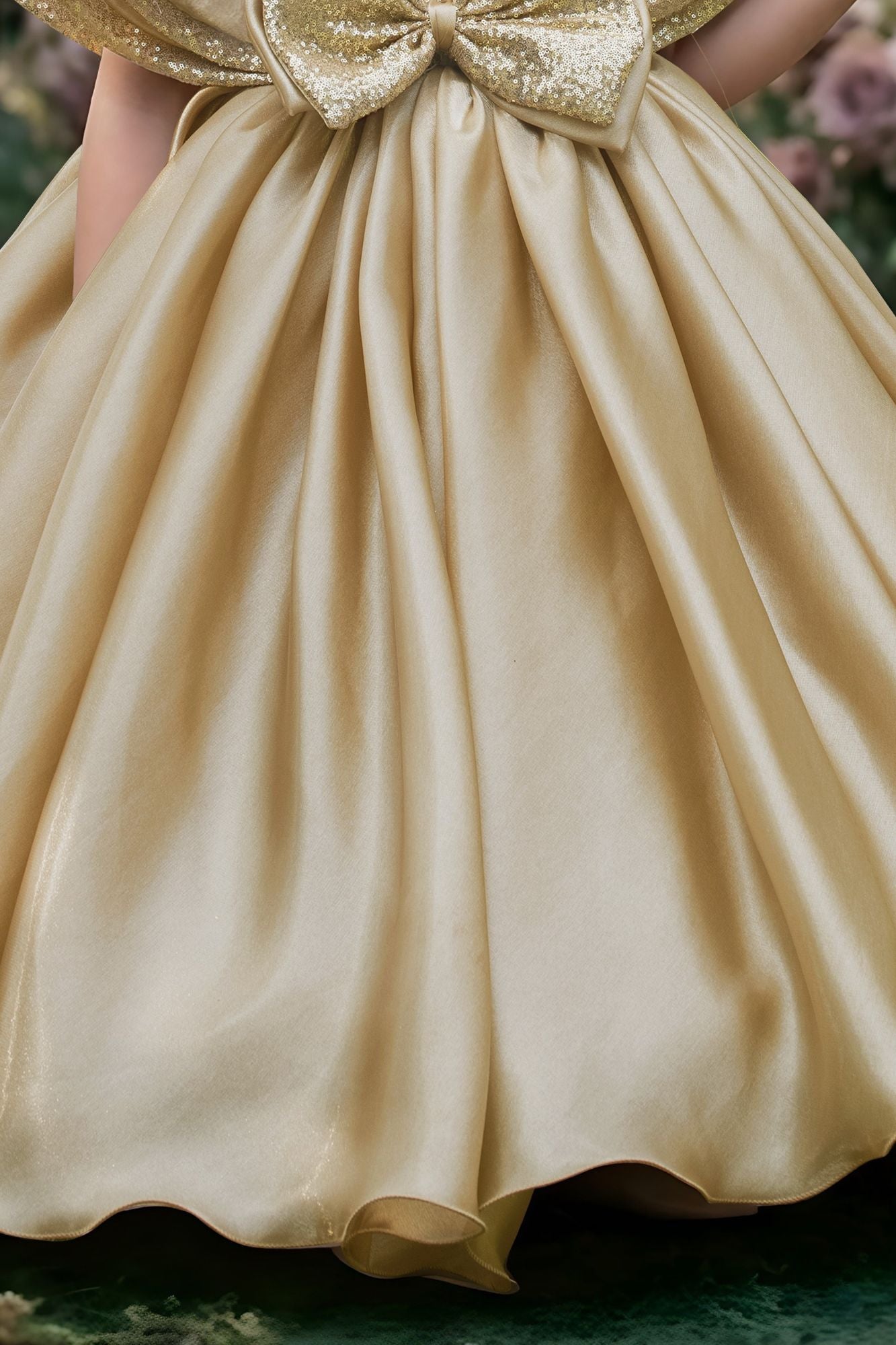 Gold Statement Bow Party Wear Gown for Girls