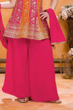 Rani Pink and Orange Embroidered Palazzo Set with Dupatta For Girls