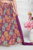 Purple Sequin And Multicolor Floral Printed With Embroidered Lehenga Choli Set For Girls