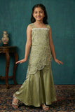 Girls  Green Embroidered Sharara Set with Pearl Work