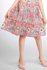 Pink Floral Printed Casual Dress for Girls