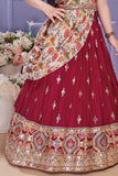 Maroon Embroidered Lehenga Choli Set with Floral Printed Draped Dupatta For Girls