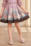 Mauve Floral Fit & Flare Party Dress with Jacket For Girls