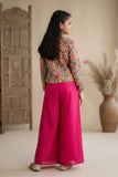 Rani Pink Palazzo Set with Multicolor Paisley Embroidered Top For Girls