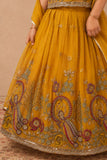 Mustard Yellow Peacock Embroidered Lehenga Choli Set with Dupatta