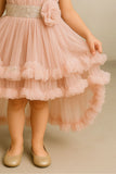 Dusty Pink Layered Ruffled With Sequins Party Frock For Girls