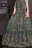 Teal Green Lehenga Choli Set With Printed And Sequin Work For Girls