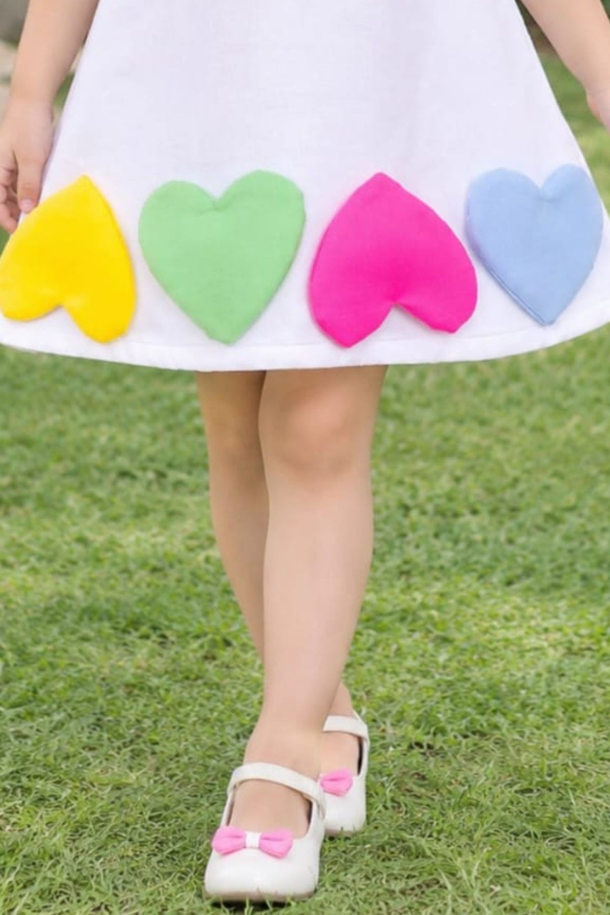 Girls White Heart Applique Party Frock