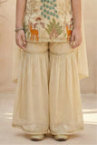 Cream Peacock Embroidered Sharara Set with Dupatta For Girls