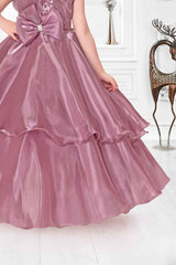 Mauve Sequin Gown With Bow Embellished For Girls