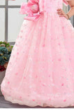 Blush Pink One-Shoulder Bow Embroidered Party Gown for Girls