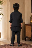Boys Black Embellished Kurta Set with Jacket