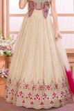 Ivory And Rani Pink Embroidered Lehenga Choli Set With Dupatta For Girls