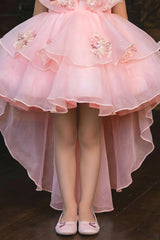 Girls Blush Pink Floral High-Low Party Wear Frock
