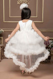 White Bead Work Party Wear Tailback Frock For Girls
