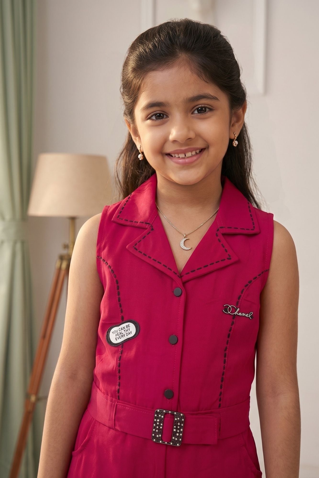 Red Sleeveless Wide-Leg Jumpsuit for Girls