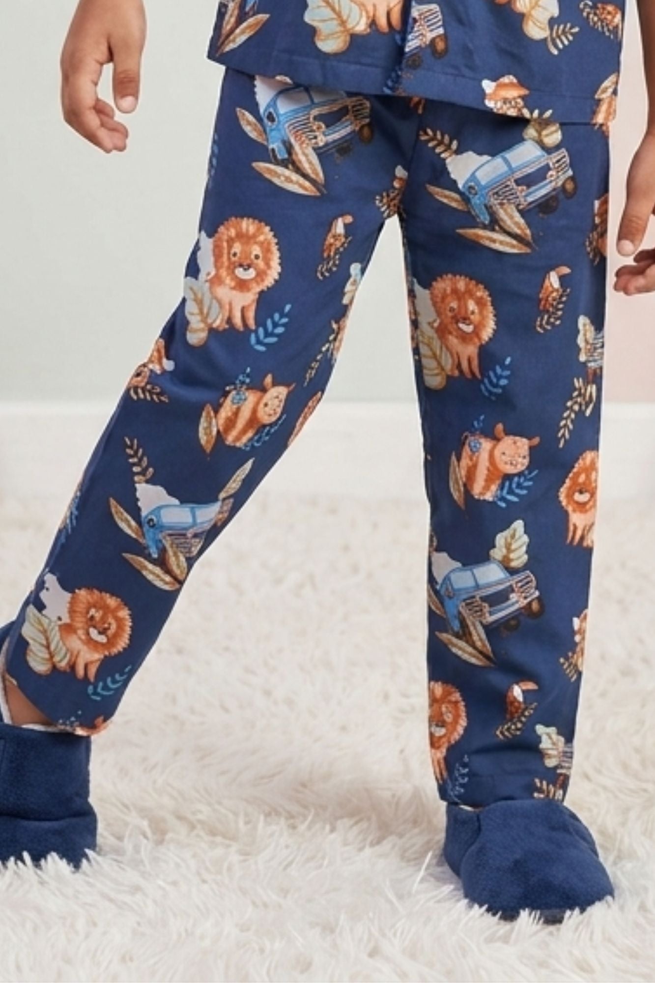 Boys Navy Blue Animal Print Night Suit Set