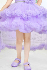 Lavender Multilayered Frock With Floral Embellished For Girls