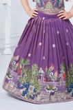 Purple Elephant Embroidered Lehenga Choli Set for Girls