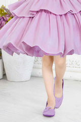 Purple Partywear Frock For Girls Embellished With Flowers