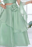 Pista Green Organza Lehenga Choli And Dupatta For Girls