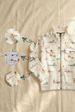 White Printed Full-Sleeve Jacket with Front Zip For Boys