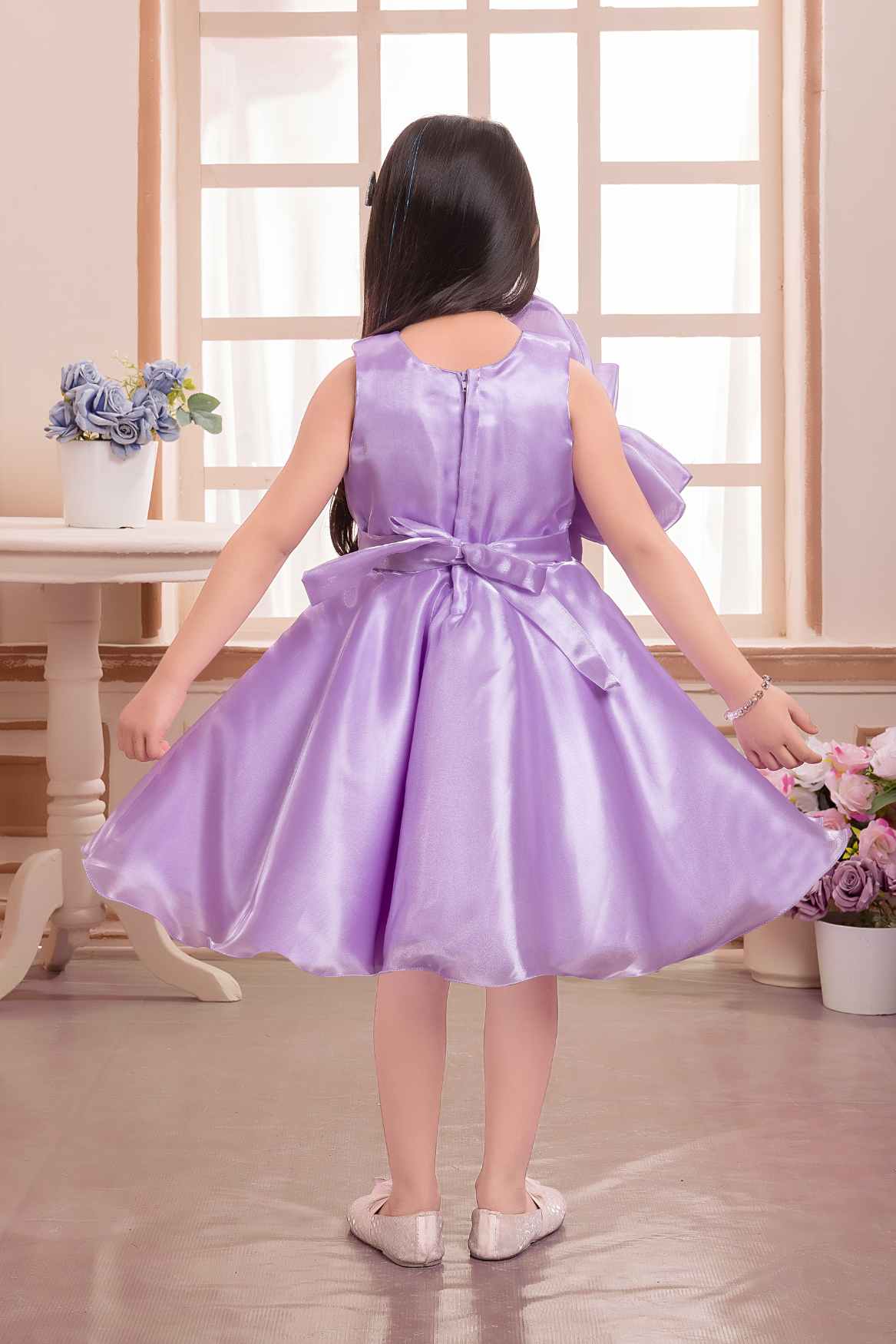 Elegant Lavender Floral And Butterfly Embellished Frock For Girls