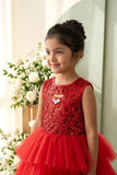 Girls Red Sequin Layered Tail Cut Party Frock