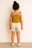 Mustard Thread Embroidered Top with Shorts Set For Girls