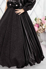 Designer Black Gown With Floral Embellishment With Sequins For Girls