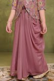Onion Pink Draped Indo-Western Dhoti Set with Floral Embroidered Top For Girls