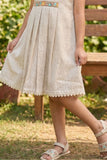 Beige Embroidered Frock With Pleats For Girls