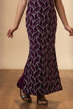 Wine and Silver Leaf Sequin Party Wear Gown With 3D Bow Appliqué For Girls