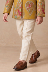 Boys Mustard Yellow Embroidered Jodhpuri Suit