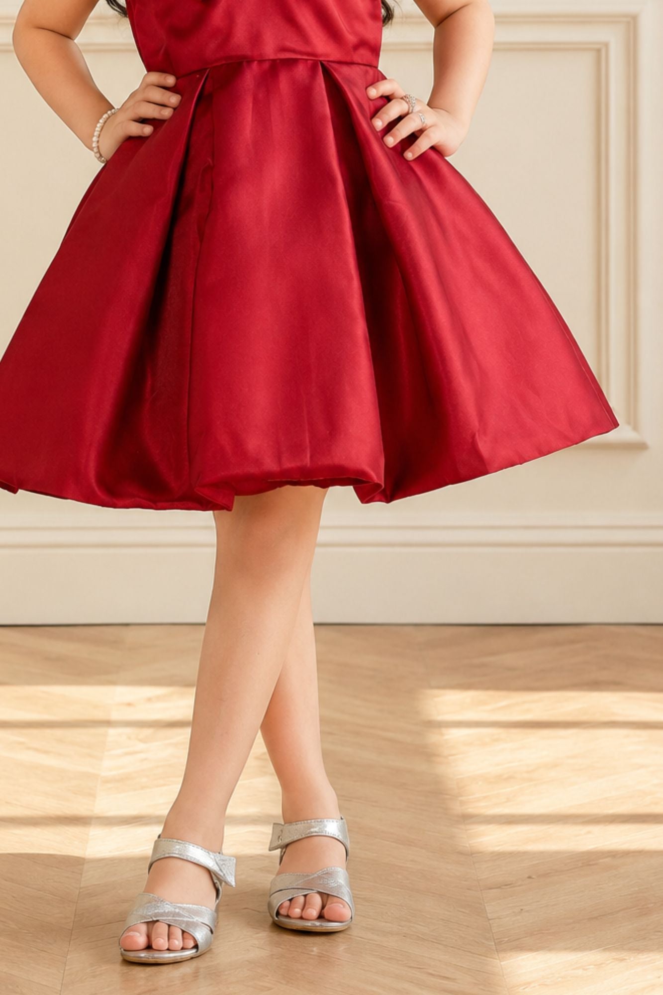 Maroon Bow Embellished Party Wear Frock For Girls