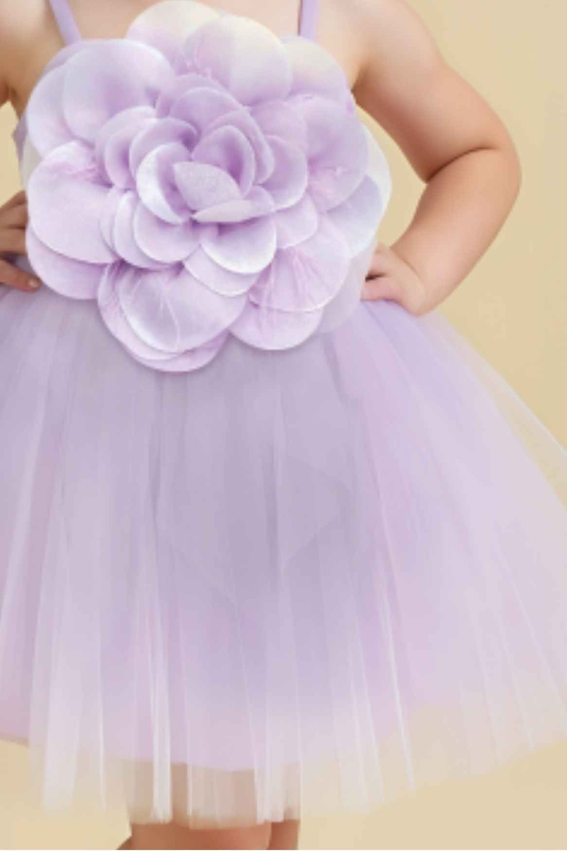 Lavender Floral Embellished Party Wear Frock For Girls