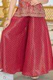 Rani Pink Embroidered Top with Flared Palazzo Set For Girls